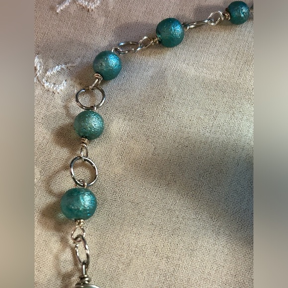 Icey Blue Spirals Wire Wrap Rosary Necklace - Picture 5 of 6